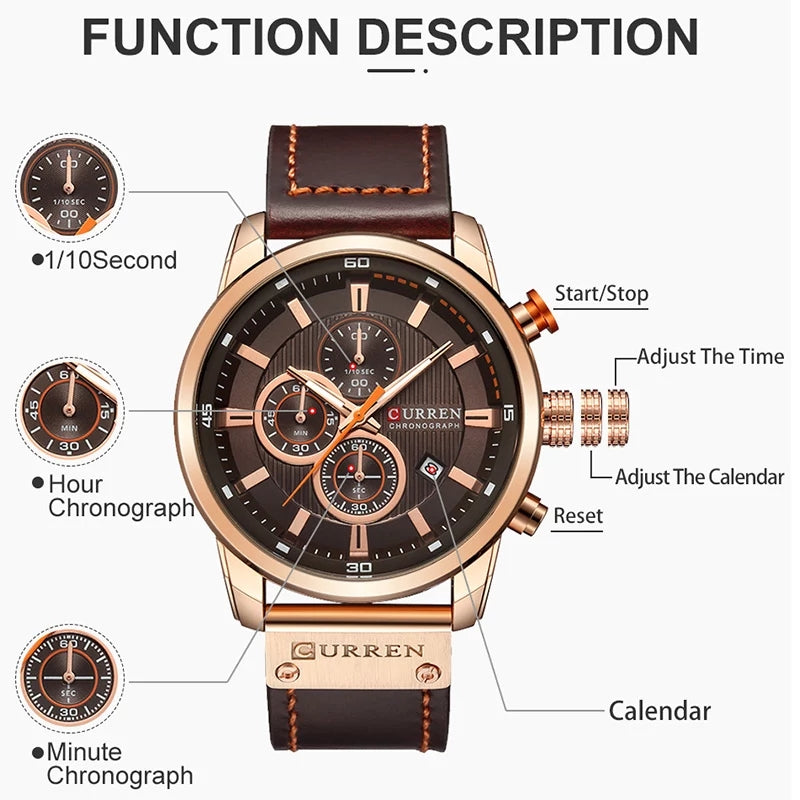 Curren 8291 Chronograph Watch - Brown