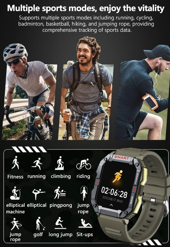 YK01 Smart Watch for Outdoor Sports - Army Green
