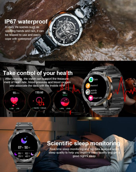 AK59 Smart Watch HD AMLOED Screen w/ health monitoring - Jinsanzhu Steel Strap