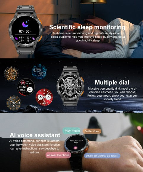 AK59 Smart Watch HD AMLOED Screen w/ health monitoring - Jinsanzhu Steel Strap