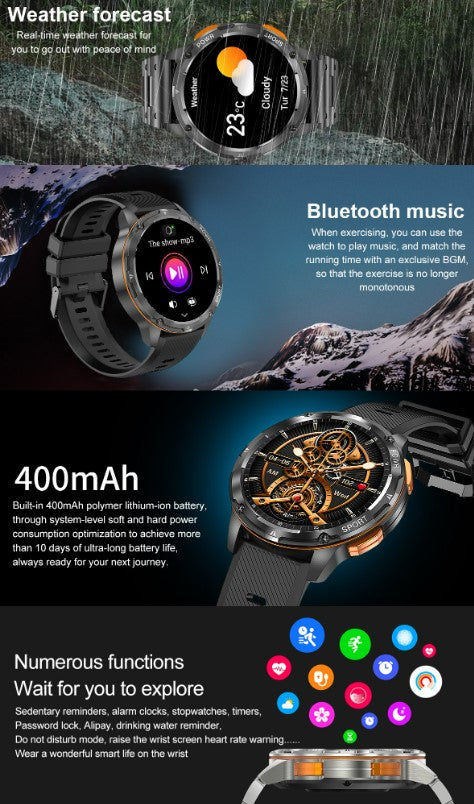 AK59 Smart Watch HD AMLOED Screen w/ health monitoring - Jinsanzhu Steel Strap
